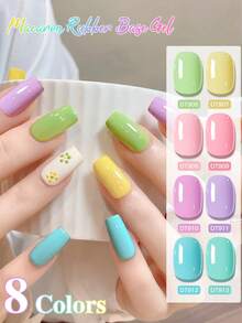 MEET ACROSS 6支装7毫升马卡龙色橡胶底胶指甲油套装，粉蓝迷彩指甲油UV固化胶，半永久可卸UV LED美甲美甲设计美甲用品，适用于家庭和美甲沙龙 - 彩色 - 查看 3