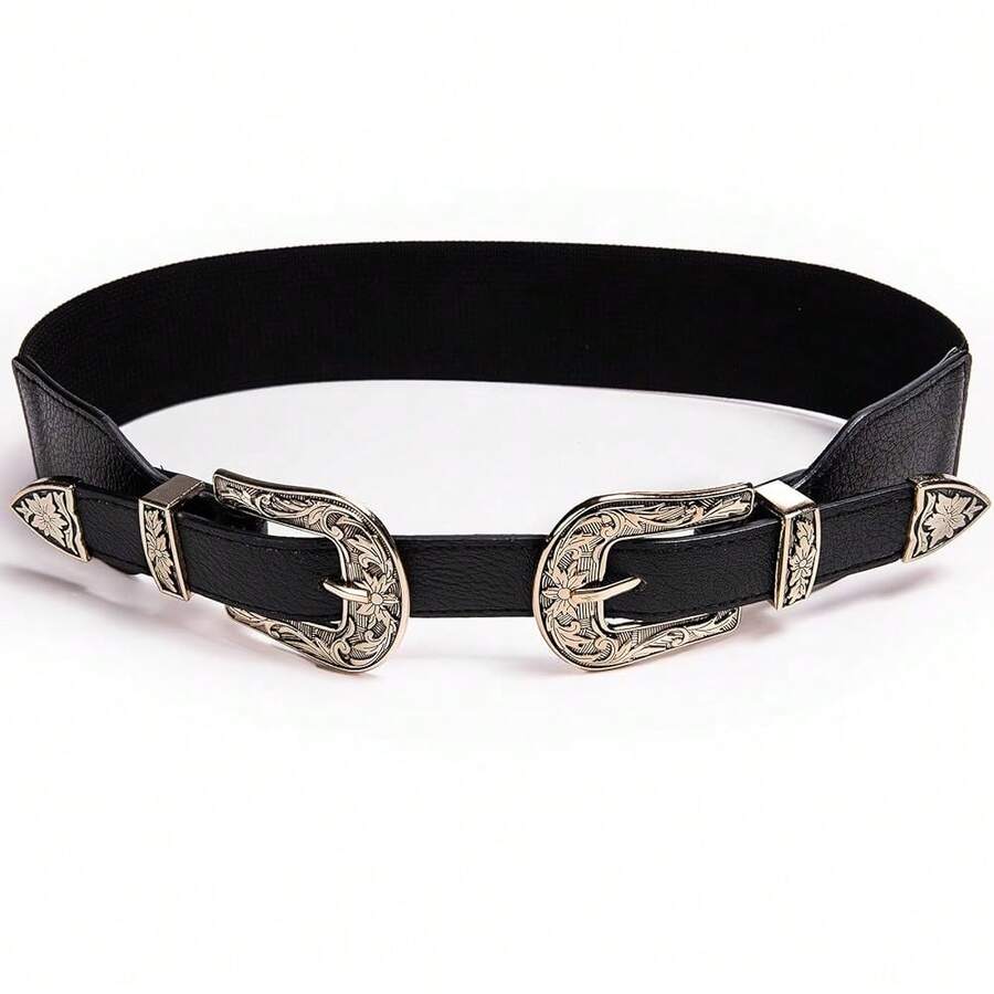 Barry.Wang Rhinestone Belts For Women Silver Gold Bling Belt Diamond Crystal Studded For Jeans Dress Bridal Christmas - GoldDoubleBuckle - View 1