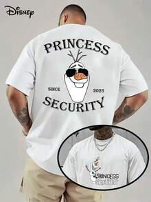 [Disney Frozen Co-Branded] Men's T-Shirt With Round Neck And Short Sleeves! Back Snow Treasure "PRINSSSECURITY" Funny Slogan+Sunglasses Cool Print, Accurately Poke The "Interesting Contrast Wind" Wearing Preference, Loose And Breathable Summer Wear Is Not Stuffy Sweat, Personality  Covers The Meat And Looks Thin. - White - View 1