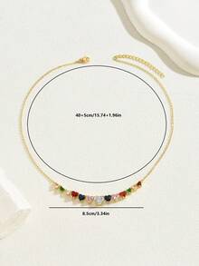 1pc Luxurious Elegant Rainbow Heart Zirconia Inlaid Clavicle Chain, Women's Valentine's Day Confession Gift Choice (Heart Pendant Color Random) - Multicolor - View 3
