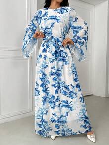 Women's Elegant Floral All-Over Print Arabic Style Dress - Multicolor - View 3