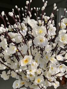 10pcs/5pcs/3pcs/2pcs/1pc (White, Yellow) 54cm/21.26inch Artificial Plum Blossom Flowers, Fake Wintersweet Plastic Flowers For Home, Hotel, Office, Wedding, Party, Garden Decor, Suitable For Wedding Decoration, Bridal Backdrop, Wedding Arch, Tabletop Centerpiece, Bouquet Filler, As Well As Christmas, Thanksgiving, Back To School, Valentine's Day, Teacher's Day, Mother's Day - Multicolor - View 2