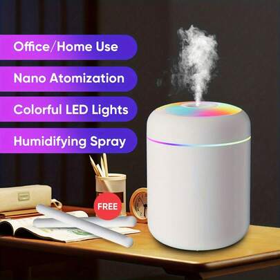 1 Aromatherapy Diffuser And Humidifier | USB Charging, Night Light Color-Changing LED, Multi-Color Ambient Light, Evaporative Humidification, Cold Mist, Plastic Material, Suitable For Vehicles, Bedrooms, Offices
