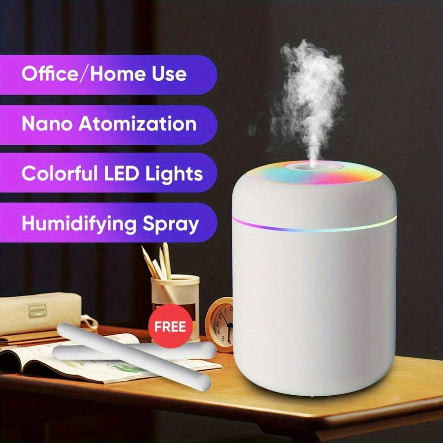 1 Aromatherapy Diffuser And Humidifier | USB Charging, Night Light Color-Changing LED, Multi-Color Ambient Light, Evaporative Humidification, Cold Mist, Plastic Material, Suitable For Vehicles, Bedrooms, Offices - Vibrant Colors & Clean White - View 1