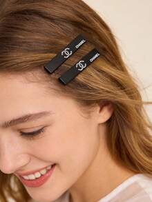 CHANEL Kẹp tóc mỏ vịt đính kim cương đen. Phụ kiện tóc thời trang và dễ thương. Kẹp tóc bên hông sang trọng và cao cấp. Kẹp tóc mái. Phụ kiện đội đầu buổi tối. Tự tay trang trí tóc. - màu đen - Xem 5