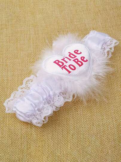 1件新娘吊袜带，新娘大腿吊袜带，“准新娘”心形设计，婚礼装饰套装 - 婚礼当天白色大腿装饰吊袜带 - 白色蕾丝腿链弹性身体链饰品，适合新娘送礼会、婚礼、单身派对、伴娘礼物 - 准新娘 - 单身派对 - 伴娘礼物，情人节、感恩节、万圣节、圣诞节最佳礼物