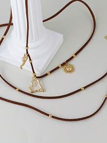 1件可调节日月吊坠项链，长款项链，适合女性日常、约会、派对、音乐节等时尚场合搭配 - 金黃色 - 查看 5