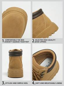 HUANQIU Boots 2026 New Autumn British Style Retro Work Boots Thick Sole Height Increasing Yellow Boots Men's Shoes Solid Color Western Style Workwear Style Lace-Up Metal Eyelets Home Wear - Camel - View 5
