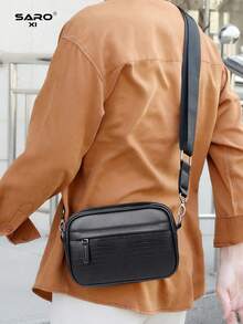 男士时尚休闲斜挎包，大容量，青春礼物，街头风格，新设计 - 黑色 - 查看 4