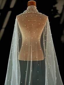 2m Nail Bead Bridal Shawl Cloak Pearl Wedding Shawl Cape Church Bridal Shawl Beaded Top Wedding Wraps Accessories - A - View 5