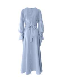 1 chiếc đầm dài tay cổ vuông thắt eo, thích hợp cho hẹn hò, sinh nhật, tiệc tùng, mặc hàng ngày, lễ hội, mùa xuân/hè. - Xanh da trời - Xem 4