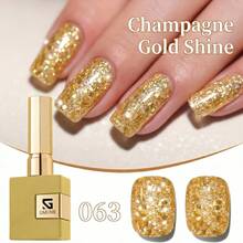 16毫升香槟金闪粉凝胶指甲油，闪耀全息亮片，适合圣诞节、新年派对、迪斯科美甲，可卸除UV/LED凝胶指甲油，高光泽美甲 - 金色 - 查看 10