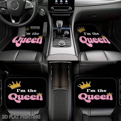 4pcs Car Floor Mats, Queen Crown Car Carpet, Universal Car Interior Upgrade Driver's Seat Pad, Automatic Transmission Vehicle Exclusive Design, High-End Auto Accessories, Easy To Clean And Maintain, Gift For Car Lovers, Daily Driving Essential