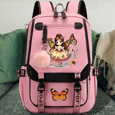 Butterfly Cute Girl's Ultra-Light Weight Campus Backpack, Fashion Lightweight Travel Backpack, Ergonomic Design School Bag, Handbag, Casual Bag For Back To School Season,Large-Capacity Multi-Layer Pencil Case,Back To School Supplie Essentials Office Supplies Valentine's Day Gifts