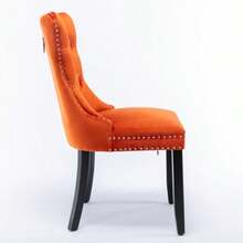 Ensemble de 2 chaises de salle à manger Nikki Collection modernes et haut de gamme, capitonnées, en bois massif, revêtues de velours et dotées de pieds en bois et d'une garniture cloutée. - Orange - Voir 5