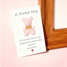 1 pieza Tarjeta de amor con oso de peluche, tarjeta de abrazo de bolsillo de resina, tarjeta de felicitación emocional, tarjeta de vacaciones, tarjeta de invitación - Multicolor - Ver 13