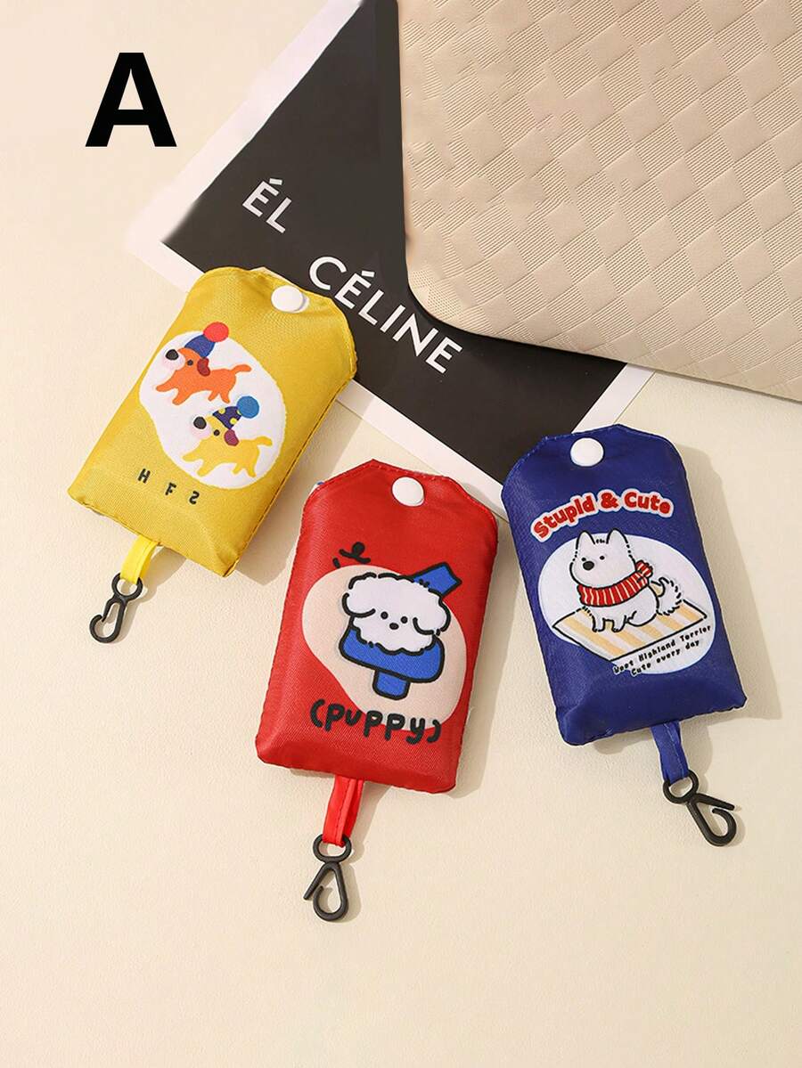 Korean Style Foldable Shopping Bag | Top-Rated Cute Kitten ,Puppy Print Large Capacity Reusable Polyester Grocery Tote,Transparent Card Sleeve, Portable Shopping Bag,Durable Sturdy Handle Commuter Pouch | Unisex Fashion Daily Use Shopping Accessory | Perfect For Grocery Shopping, Daily Commute, Travel & Errands | Ideal Gift For Animal Lovers | Lightweight Foldable Design For Easy Storage & Portability - Multicolor - View 1