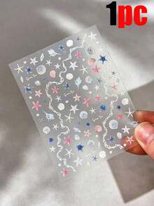 1片5D贝壳和海星美甲贴纸，海洋假日自粘DIY美甲贴纸 - 美甲用品及装饰品，适合女孩和女士，适用于秋冬季、圣诞节、夏季美甲，适用于家庭美甲和美甲沙龙。 - 彩色 - 查看 11