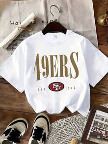 San Francisco 49ers Logo T - Shirt, Golden Bold 'SAN FRANCISCO' Above '49ERS' With 'EST.1946' Below Red & White 'SF' Emblem, Casual Cotton Crew Neck T - Shirt For Fans - 白色 - 查看 7