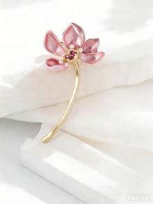 1pc Elegant Pink Lotus Flower Brooch, Suitable For Women's Dresses And Suits, Accessory Pin, Mother's Day & Valentine's Day Gift - Pink - View 4