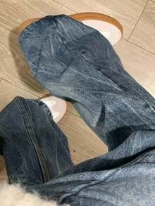 中腰休闲宽松直筒时尚女式牛仔裤 - 藍色 - 查看 3