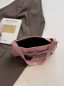 1pc Women's Retro Moto Punk Rivet Decor Adjustable Strap Large Capacity Soft Faux Oiled Leather Ombre Shoulder/Underarm Bag, Suitable For Work, Commute, Date, Party - Pink - View 4