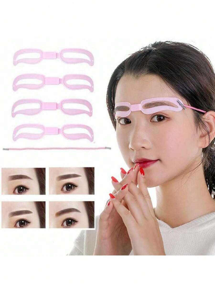 5pcs Eyebrow Shaping Kit - Adjustable Wearable Eyebrow Stencil With Eyebrow Pencil, Suitable For Eyebrow Shaping And Makeup Beginners, Plastic Eyebrow Template Helps You Easily Create Perfect Eyebrows