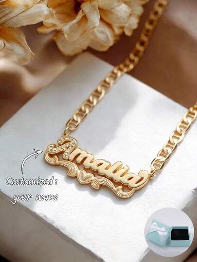 1pc Customized European & American Style Hip-Hop Double-Layer Car Flower Name Necklace, Customizable Text, Suitable For Various Occasions As Gift Or Self-Wear, High-End Luxury Car Flower Necklace,New Year Glamour