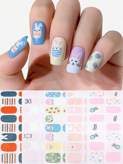 5 יחידות מדבקות ציפורניים חמודות בסגנון פסחא עם ארנבת וביצה, מדבקות ציפורניים דביקות לציפורניים לנשים, ציוד לציפורניים