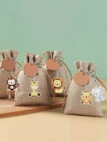 5件套卡通动物钥匙扣，亚克力材质，图案包括大象、狮子、猴子、老虎和长颈鹿，可爱动物吊坠，丛林动物主题派对用品，丛林主题生日派对，婴儿派对装饰 - 動物混款 - 查看 7