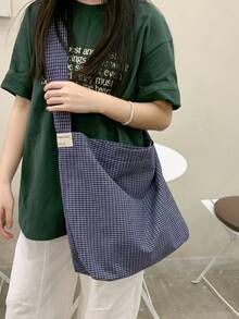 Lightweight Large Capacity Canvas Tote Bag, Fashionable Plaid Fabric, Casual College Style, Suitable For Middle/High School/University Students, Foldable Bucket Bag, Cute & Sweet Crossbody Bag - Multicolor - View 14