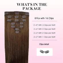 4# Brown Clip In Hair Extensions Human Hair Double Weft Clip In Brazilian Remy Human Hair Extensions 8pcs Per Set With 18 Clips 14-28 Inch - S4 - View 2