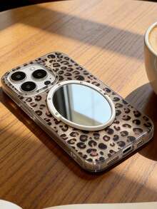 1pc Fashionable Leopard Print Mirror Phone Case Compatible With IPhone 11/12/13/14/15/16 Pro/17 Pro Max, Glowing Full Coverage Protective Case, Valentine's Day Gift - Brown - View 3