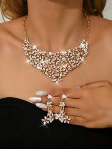 3件套波西米亚复古风合成红色水钻首饰套装 - 镀银合金耳环 - 十二月生辰石时尚套装，适合宴会、婚礼和特殊场合佩戴 - 紅色 - 查看 21