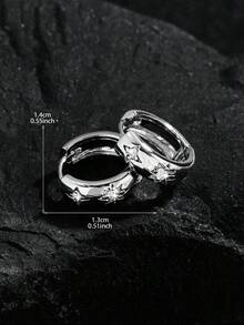 一对镶满水钻的星夜花卉图案耳环，奢华朋克风锆石耳环，男士款，适合派对和日常佩戴 - 彩色 - 查看 5