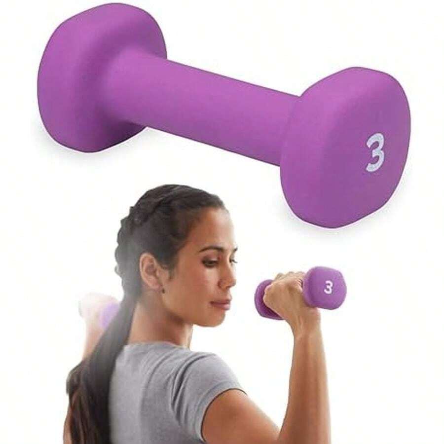 Dumbbell Hand Weight (Sold In Singles) - Neoprene Coated Exercise & Fitness Dumbbell For Home Gym Workouts And Strength Training - Free Weights For Women And Men (3lb, Purple) - / - 查看 1