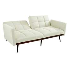 Modern Medieval Sofa In Linen Blend, 146 Cm Wide, Five-Way Adjustable Backrest And Fixed Armrests, Metal Legs - Beige - View 10