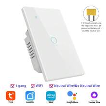 1个UL认证智能触摸开关，DS-121JL WiFi蓝牙墙壁开关，兼容Alexa、Yandex Alice、Tuya，1/2/3/4位白色/黑色，支持单线和零线，9mm钢化玻璃面板，APP远程语音控制定时家居照明 - 彩色 - 查看 21
