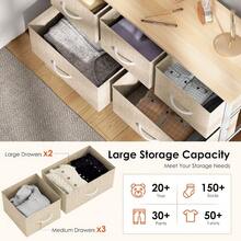 5-Drawer Dresser 2-Tier Chest Of Drawers Storage Organizer With Fabirc Drawers Entryway Hallway Cabinet With Plastic Handle MapleandWhite 10CZSS106-BM-N - BeigeWhite - View 6