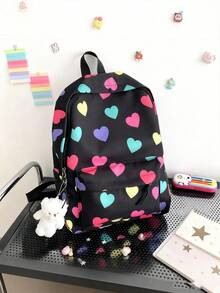 Mochila nueva de moda con diseño de corazón, incluye accesorios - Multicolor - Ver 1