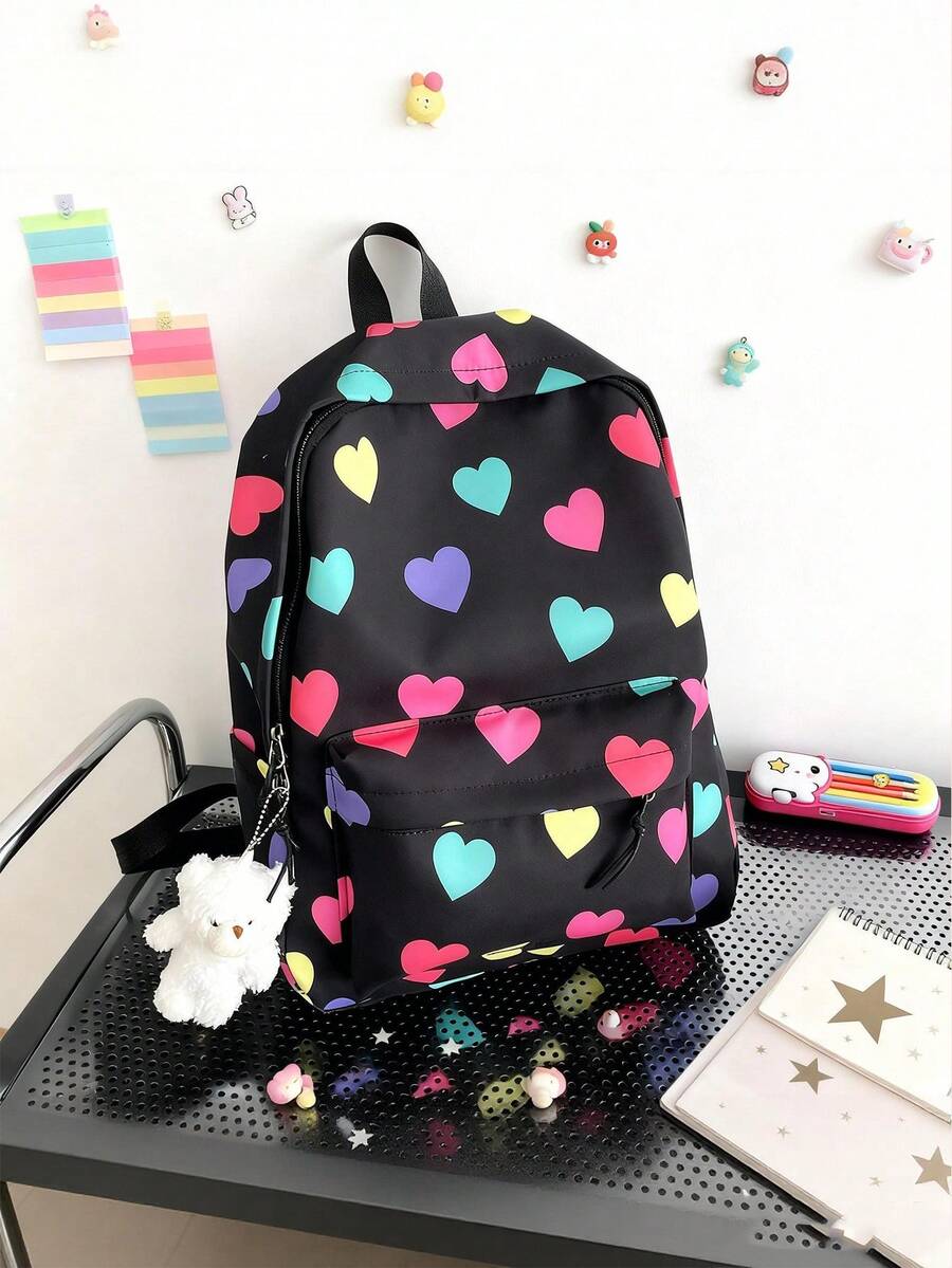 Mochila nueva de moda con diseño de corazón, incluye accesorios - Multicolor - Ver 1