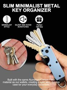 MIYIN Minimalist Keychain Key Holder - Compact Metal Key Organizer With Screwdriver Carbon Fiber Pattern Unisex Black Key Clip Anti-Scratch Surface Cool And Innovative Keychain For Men Mini Wallet Small Wallet Wallet Keychain - Blue - View 4
