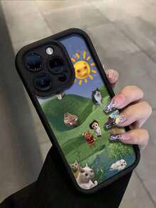 Minimalist Thick Anti-Drop Phone Case With Cute Cat Pattern, Waterproof, Shockproof, Scratch-Resistant - Multicolor - View 1