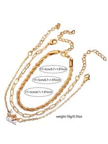 3pcs Alloy Bracelets - Twisted Rope Chain, Safety Pin Chain, Cube Zirconia Decor Mixed Style Bracelets, Suitable For Daily Wear - Yellow Gold - View 6