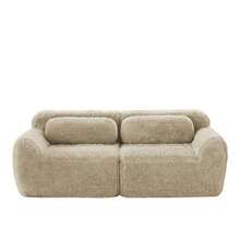 Double Sofa, Soft Fabric, Modular Frameless Design, Freely Combinable, With Cushions. Soft, High-Elasticity Foam, Non-Slip Flooring, Ideal For Living Room, Bedroom, Light Khaki - 卡其色 - 查看 8