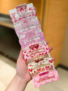 6/4/2个装女士爱心印花方形发夹，甜美可爱风格发饰，适合情人节、日常休闲、户外活动、派对、约会等场合，长度约3.35英寸/8.5厘米，女士配饰，情人节礼物，优雅发爪，女士发爪，休闲发夹，花朵发夹 - 彩色 - 查看 7