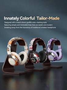 Graffiti Style Wireless Bluetooth Gaming Headphones With RGB LED Lights: 3D Surround Sound & Deep Bass For Teens - Memory Foam Ear Cushions, 40H Playtime, Compatible With PC/Phone - Perfect For Esports, School, Travel & Holiday Gifts - Black - View 8