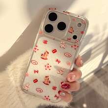 Kavenfort 透明闪光格子木马新年礼物帽木马适用于 17 Pro 手机壳，Apple 16 闪光 15 全包软壳 14，仙女，女孩，创意，节日，几何，韩式，极简，可爱，撞色，小众，可爱宠物，ins风 - 透明細閃 - 查看 1