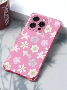 Custodia per telefono compatibile con Apple 16 Pro Max, 15 Pro Max, 12, 13, 14 Pro Max, 14 Plus, 15, 16 Plus, motivo floreale rosa e bianco, scocca in silicone morbido con quattro angoli arrotondati - Rosa - Visualizzare 2