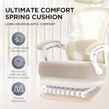Silla ergonómica de oficina con reposapiés silla de computadora reclinable ultra gruesa con soporte lumbar ajustable 2D y reposacabezas para la cabeza cojín de resorte silla de computadora de malla - Crema Blanco - Ver 4